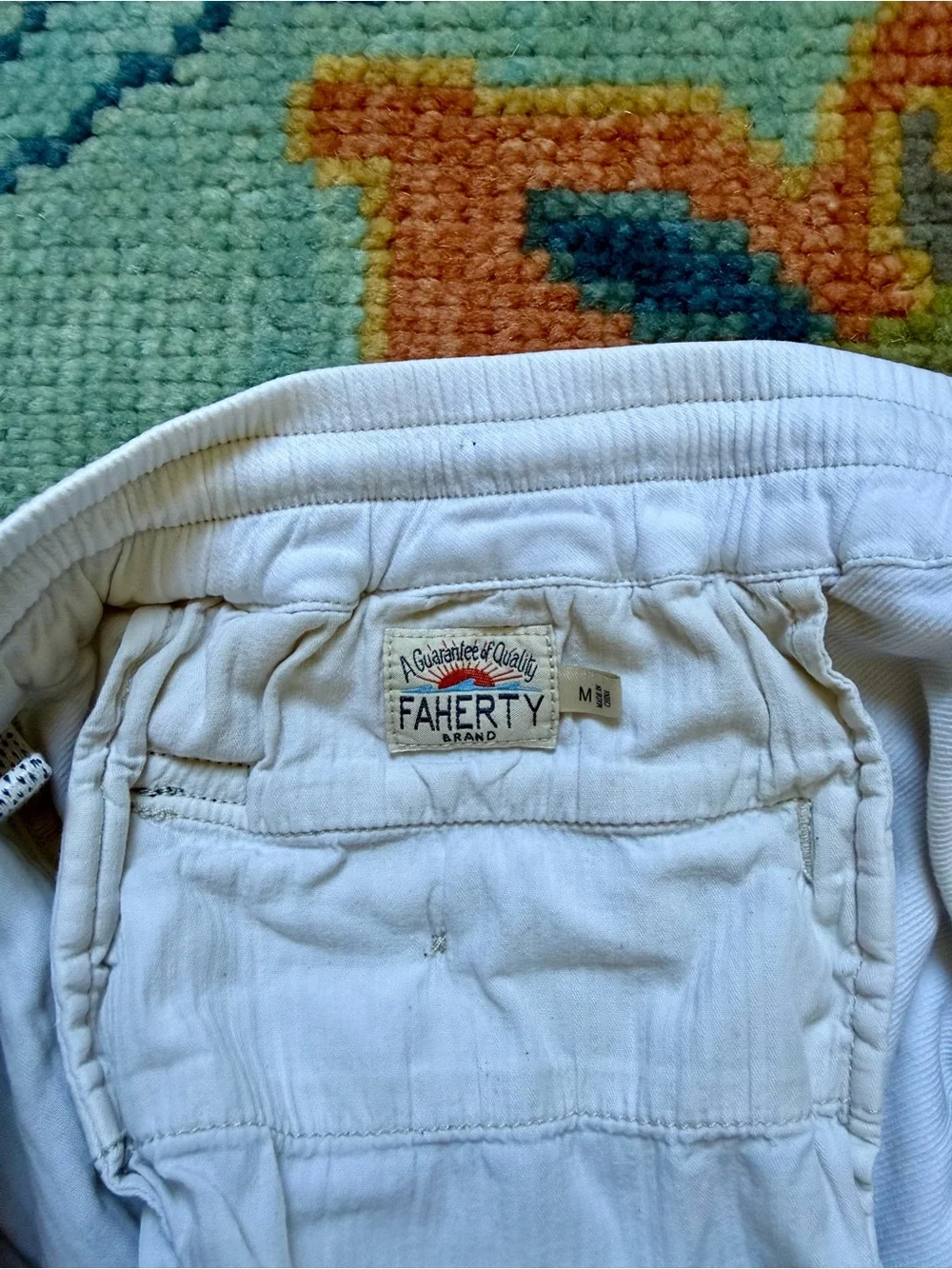 Men’s Faherty Ivory Drawstring Terry Shorts, Medium